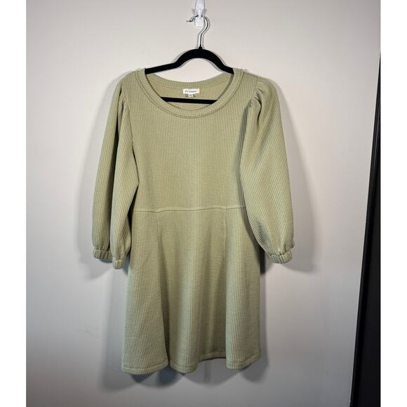 Blu Pepper Sage Green Knit Scoop Neck Mini Dress Bubble Sleeve Size Large - Picture 1 of 5